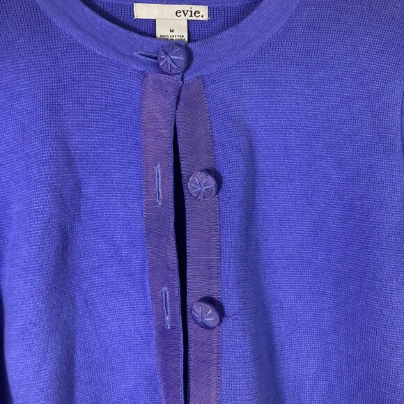 Womens Vintage Evie 3/4 Sleeve Button Cardigan Sweater Belt Detail Purple M Cott - Picture 3 of 9